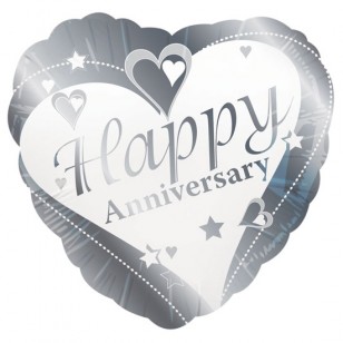 Happy Anniversary Silver Heart Balloon